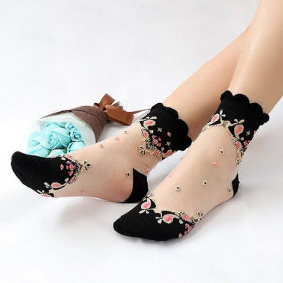 Accessories - 👑 Bridgerton Style Embroidered Sheer Socks